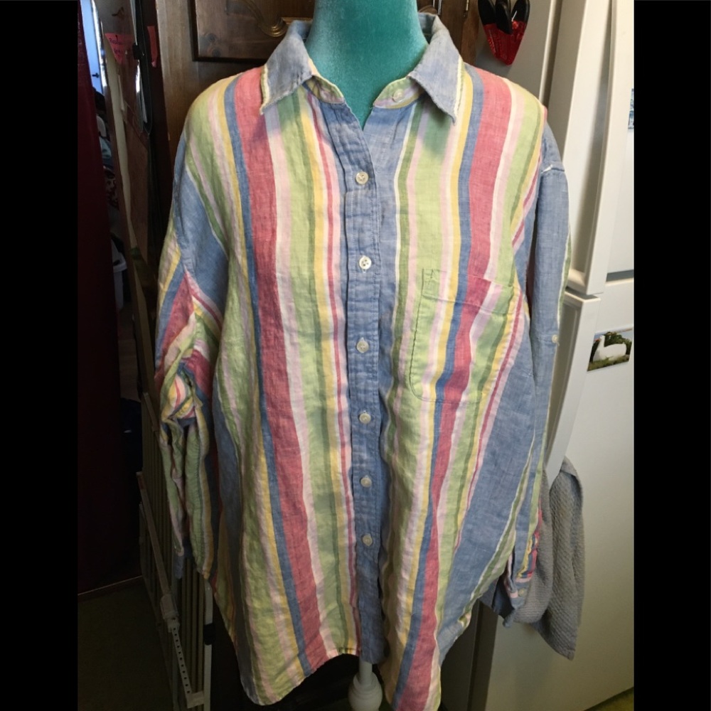 Linen Jones New York Button Down Tunic 3X Spring & Summer Stripes
